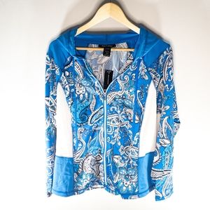 ✅️ Ashley Stewart Blue Paisley Hooded Zip-Up Jacket